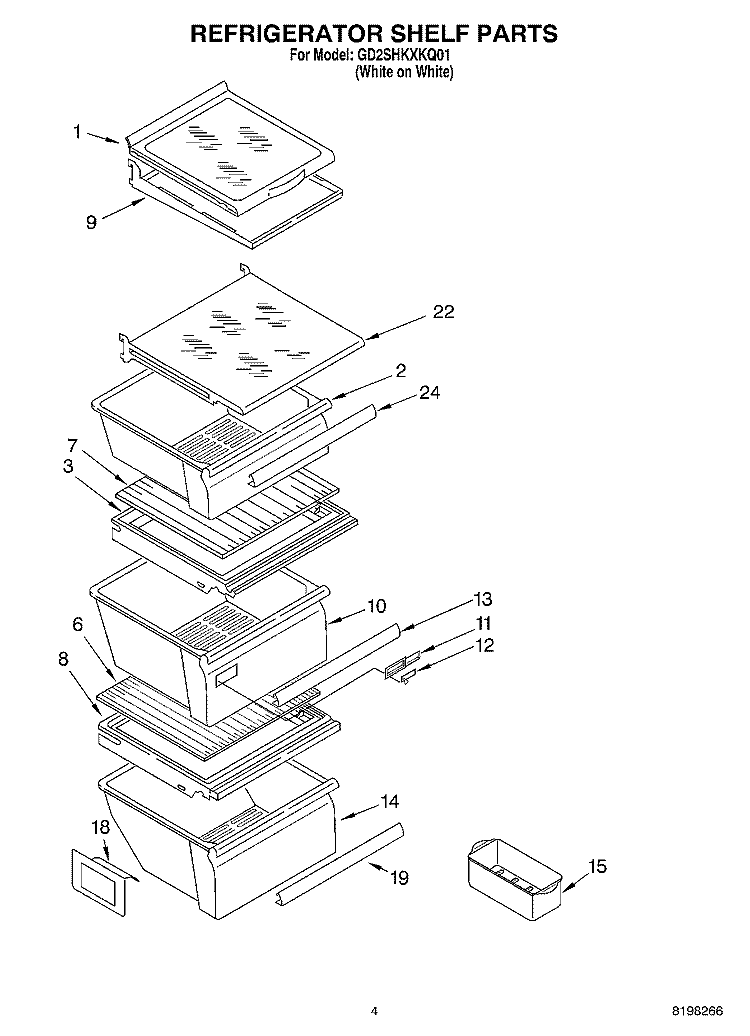 REFRIGERATOR SHELF Diagram and Parts List for GD2SHKXKQ01  Whirlpool Refrigerator
