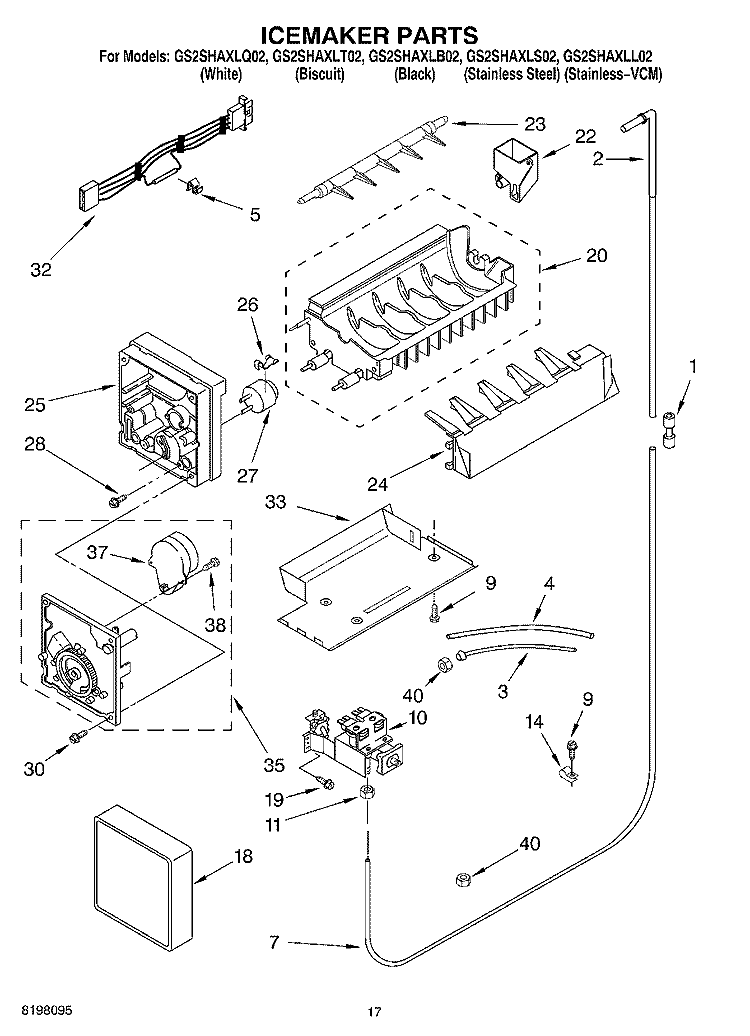 ICE MAKER Diagram and Parts List for GS2SHAXLB02  Whirlpool Refrigerator
