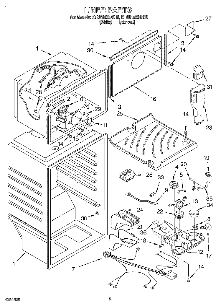 LINER Diagram and Parts List for ET20NMXDN10  Whirlpool Refrigerator