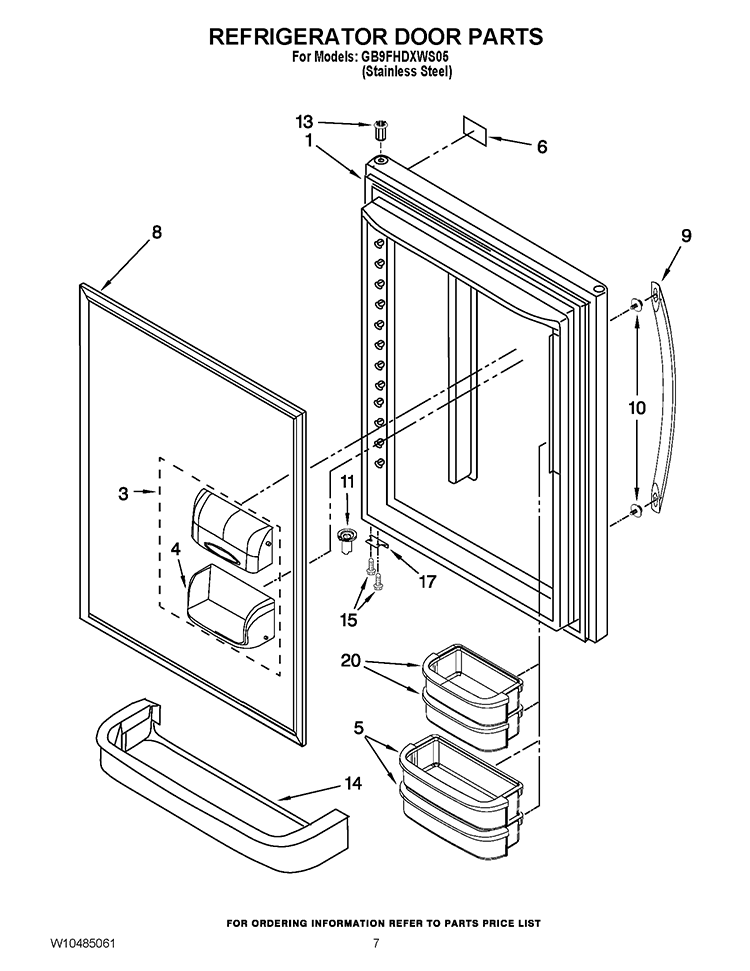 REFRIGERATOR DOOR PARTS Diagram and Parts List for GB9FHDXWS05  Whirlpool Refrigerator