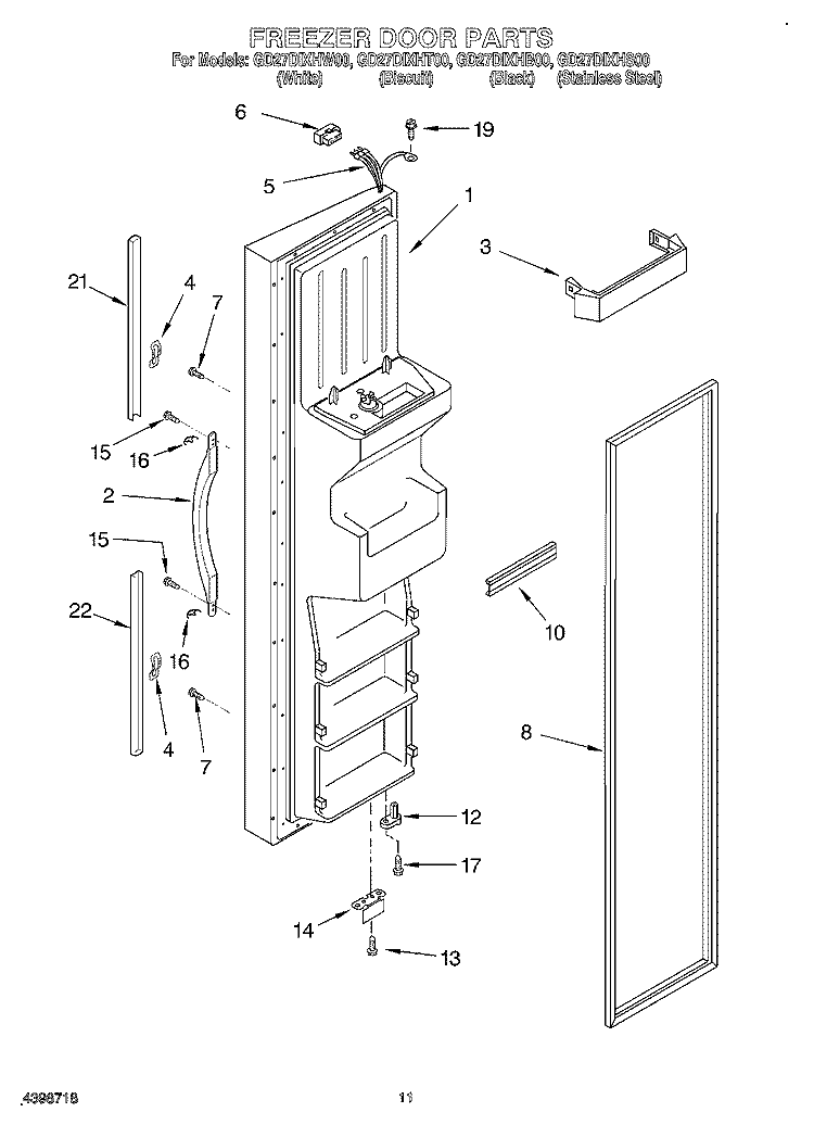 FREEZER DOOR Diagram and Parts List for GD27DIXHS00  Whirlpool Refrigerator