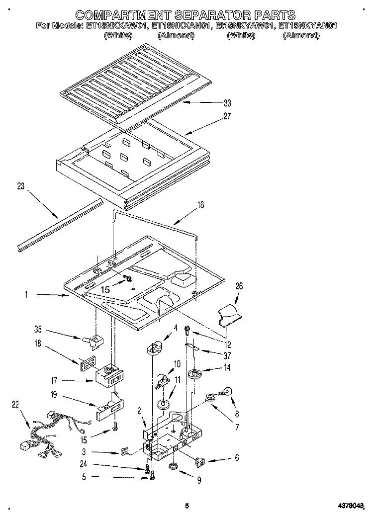 COMPARTMENT SEPARATOR Diagram and Parts List for ET18NKXAW01  Whirlpool Refrigerator