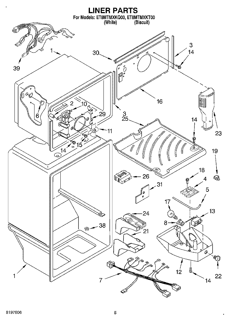LINER Diagram and Parts List for ET8MTMXKT00  Whirlpool Refrigerator