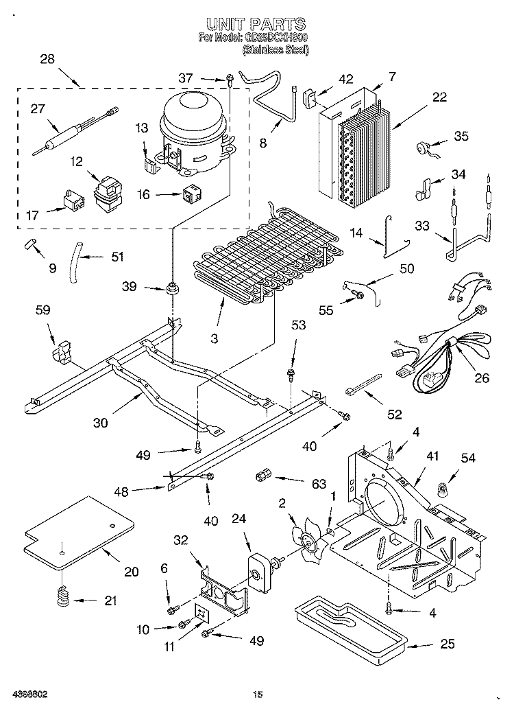 UNIT Diagram and Parts List for GD25DCXHS00  Whirlpool Refrigerator