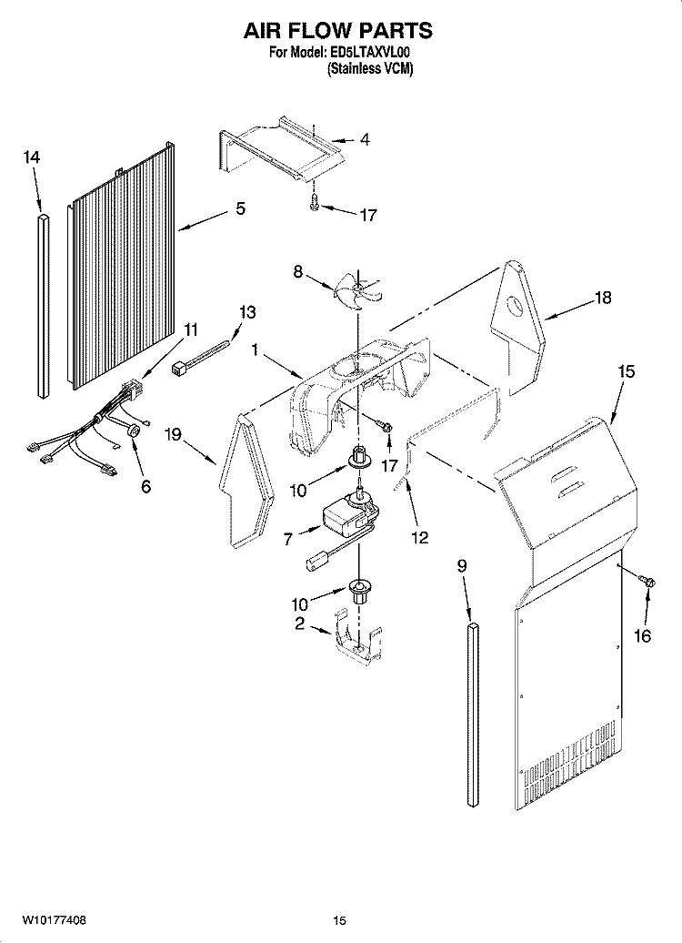 AIR FLOW PARTS Diagram and Parts List for  Whirlpool Refrigerator