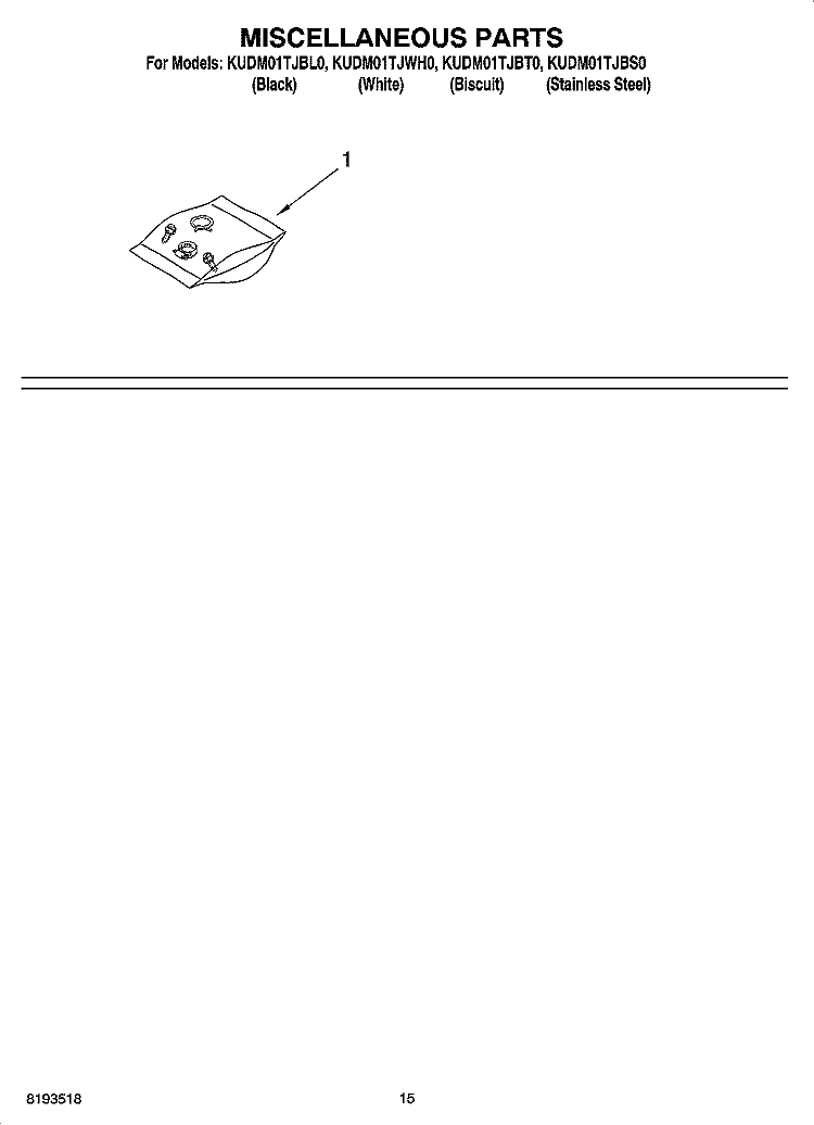 MISCELLANEOUS PARTS OPTIONAL PARTS (NOT INCLUDED) Diagram and Parts List for  KitchenAid Dishwasher