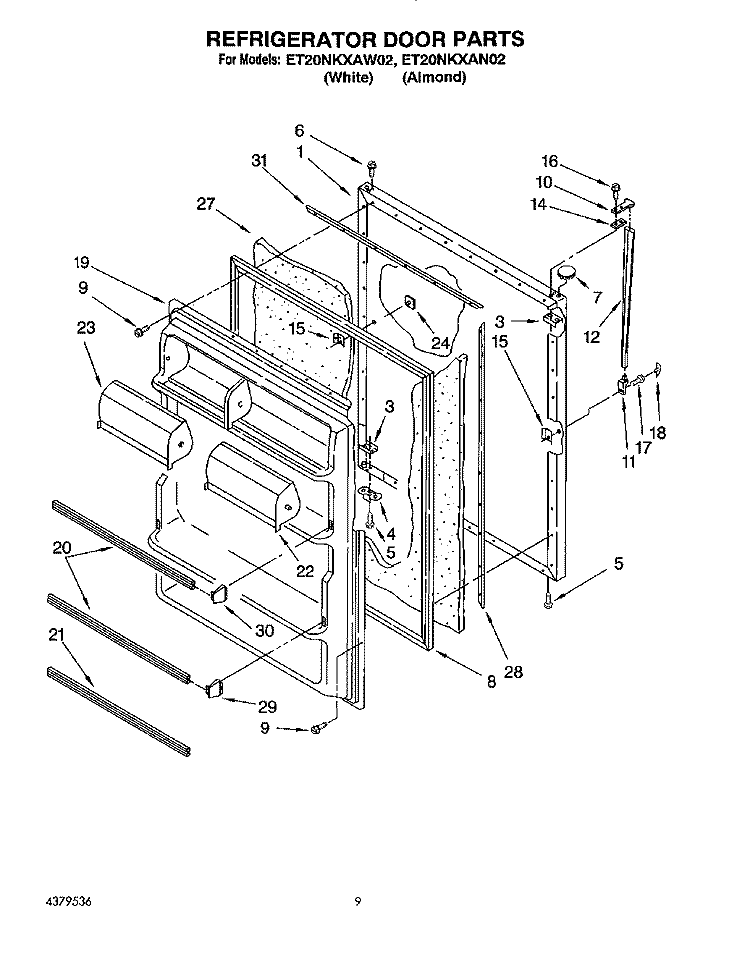 REFRIGERATOR DOOR, LIT/OPTIONAL Diagram and Parts List for ET20NKXAN02  Whirlpool Refrigerator