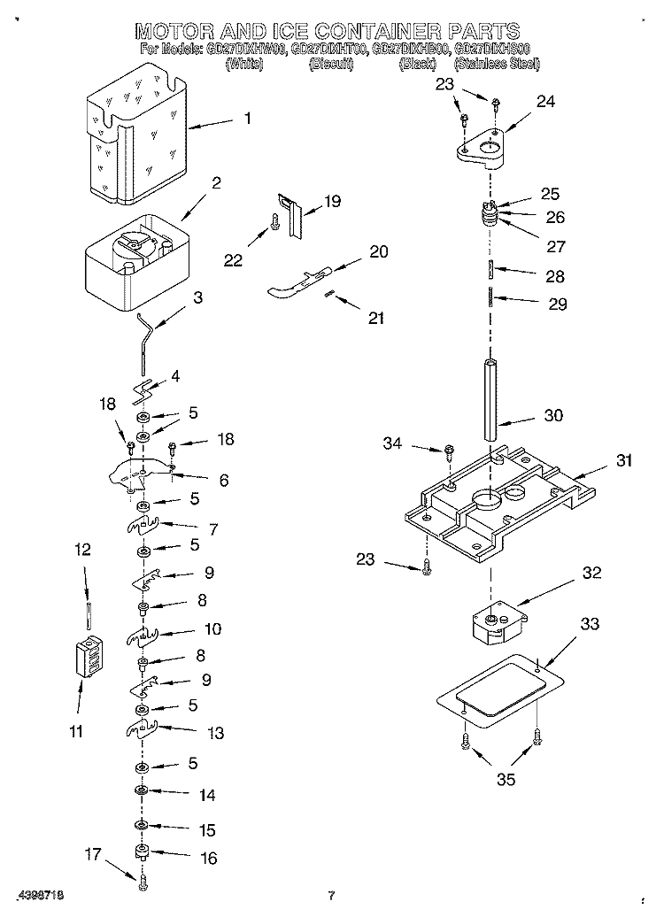 MOTOR AND ICE CONTAINER Diagram and Parts List for GD27DIXHS00  Whirlpool Refrigerator