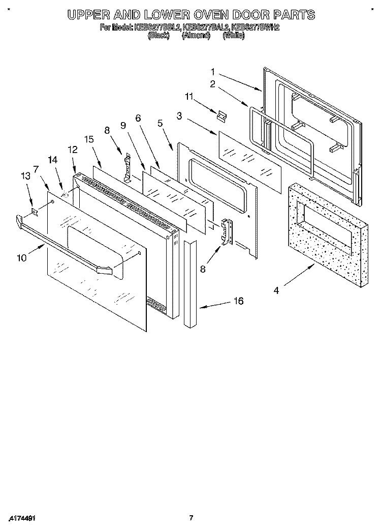 UPPER AND LOWER OVEN DOOR Diagram and Parts List for KEBS277BBL2  KitchenAid Wall Oven