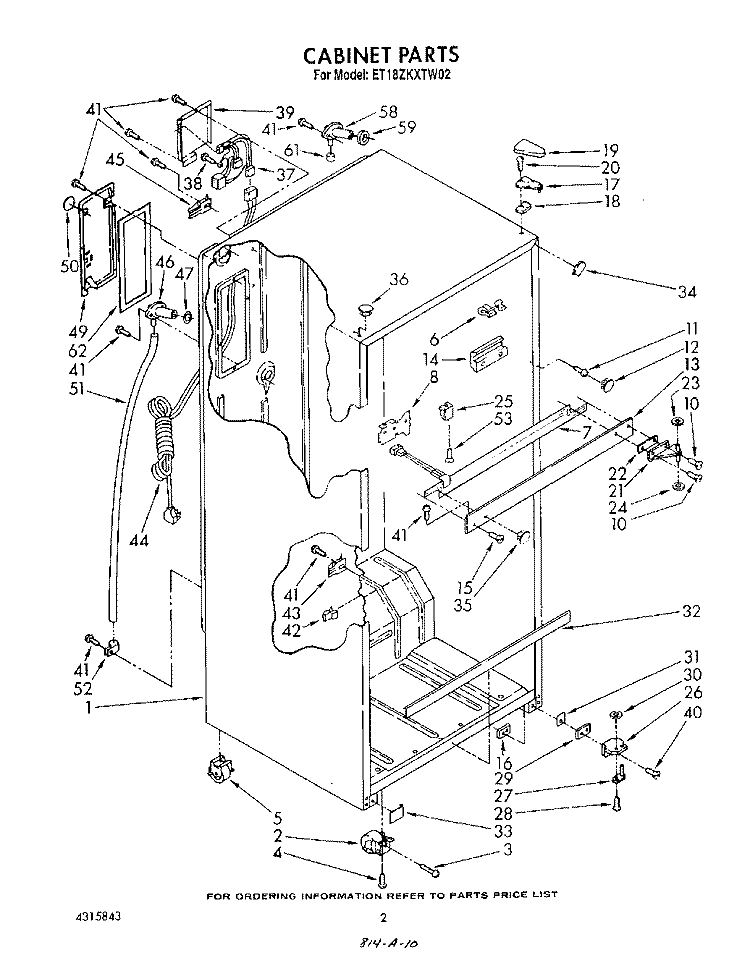 CABINET Diagram and Parts List for ET18ZKXTG02  Whirlpool Refrigerator