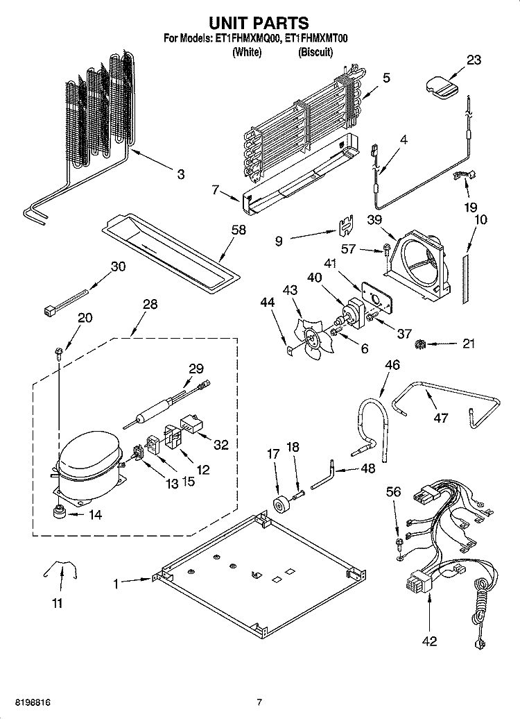 UNIT PARTS Diagram and Parts List for ET1FHMXMT00  Whirlpool Refrigerator