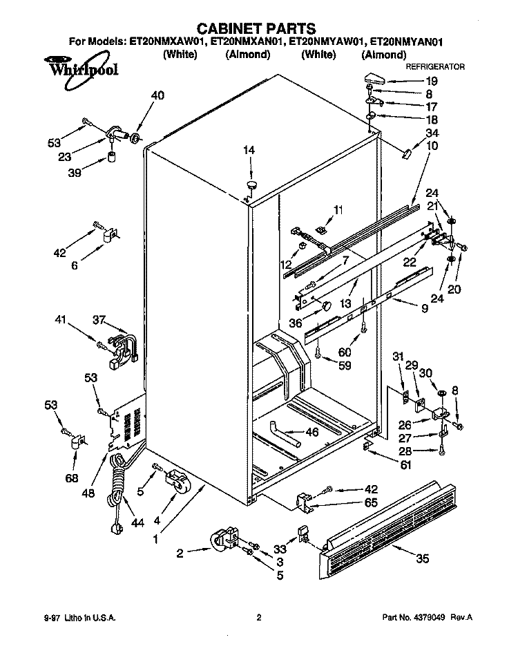 CABINET Diagram and Parts List for ET20NMXAN01  Whirlpool Refrigerator