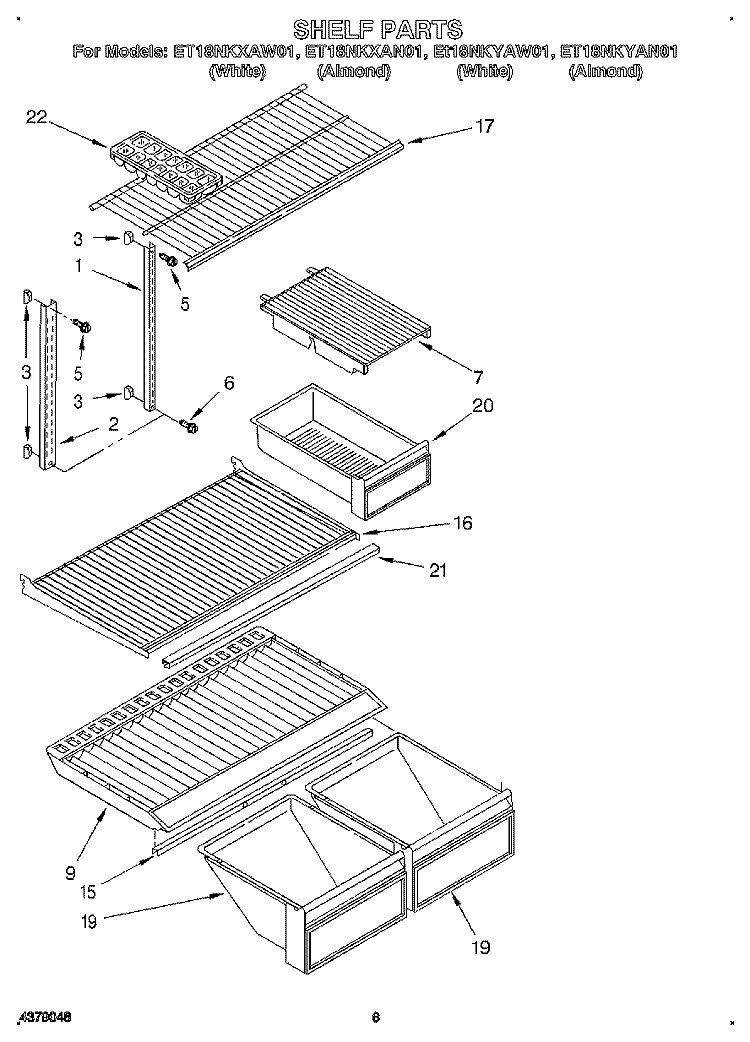 SHELF Diagram and Parts List for ET18NKXAW01  Whirlpool Refrigerator