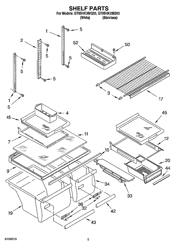 SHELF PARTS Diagram and Parts List for GT9SHKXMS03  Whirlpool Refrigerator