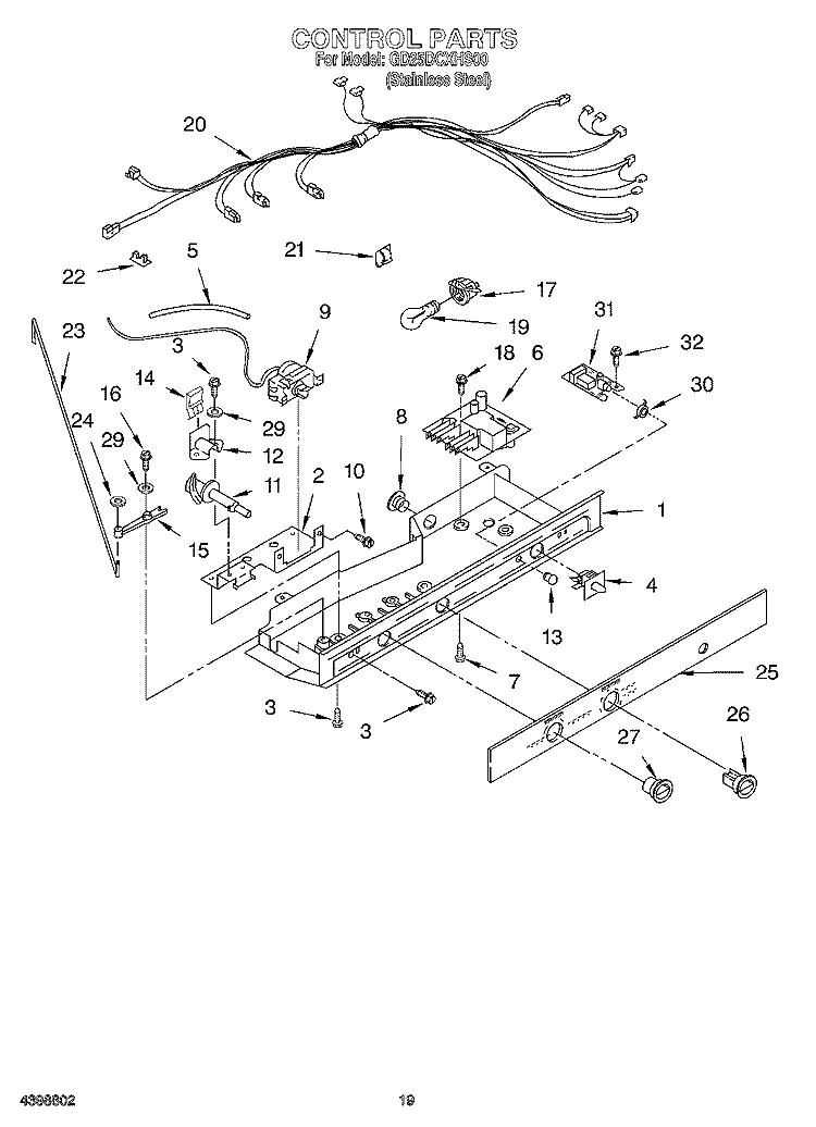 CONTROL Diagram and Parts List for GD25DCXHS00  Whirlpool Refrigerator