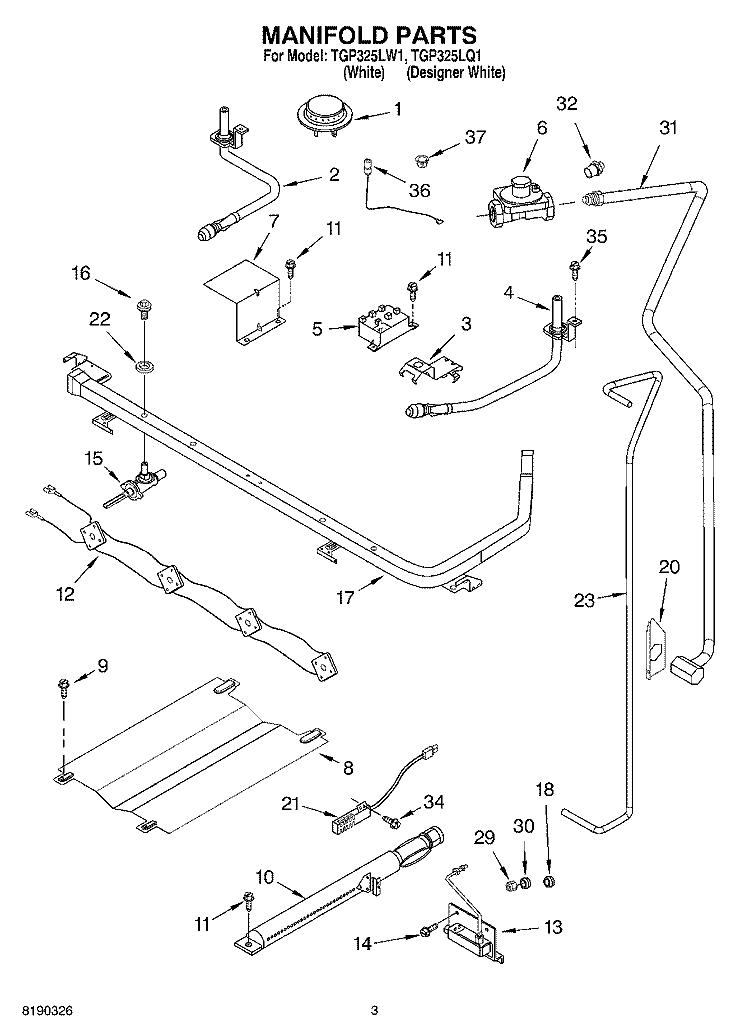 MANIFOLD PARTS Diagram and Parts List for TGP325LW1  Estate Range