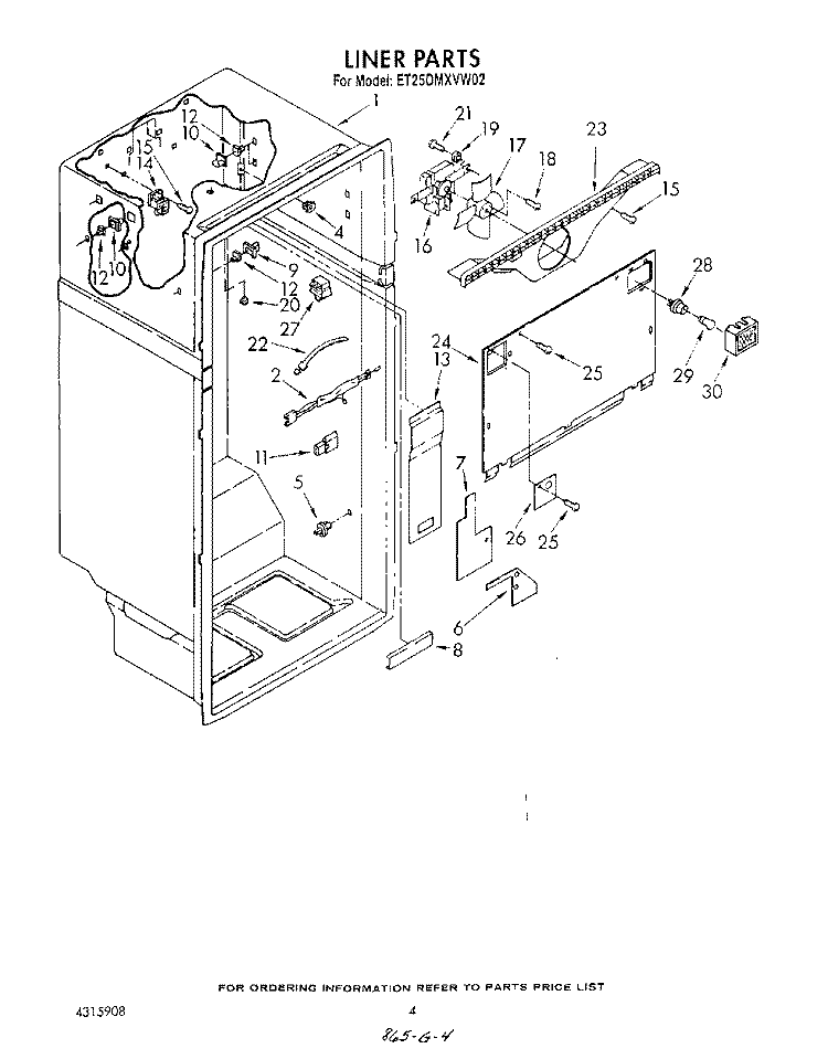 LINER Diagram and Parts List for ET25DMXVF02  Whirlpool Refrigerator