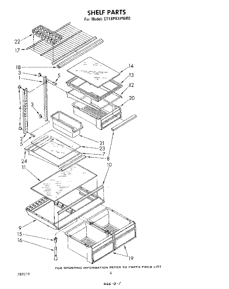 SHELF Diagram and Parts List for ET18PKXPWR0  Whirlpool Refrigerator