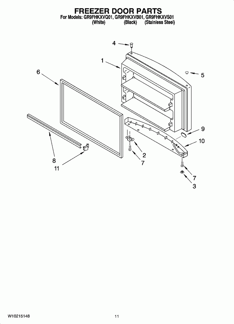 FREEZER DOOR PARTS, OPTIONAL PARTS Diagram and Parts List for GR9FHKXVB01  Whirlpool Refrigerator