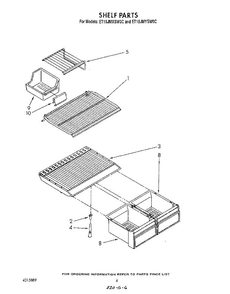 SHELF Diagram and Parts List for ET18JMYSF0C  Whirlpool Refrigerator