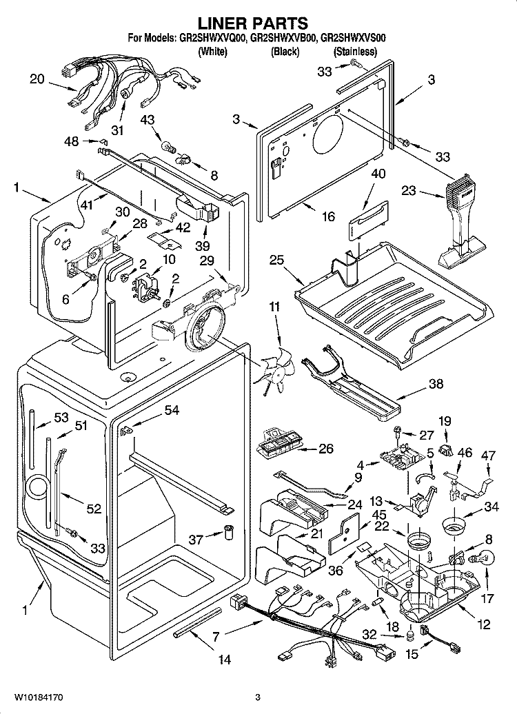 LINER PARTS Diagram and Parts List for GR2SHWXVB00  Whirlpool Refrigerator