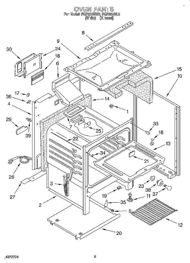 OVEN Diagram and Parts List for  Roper Range