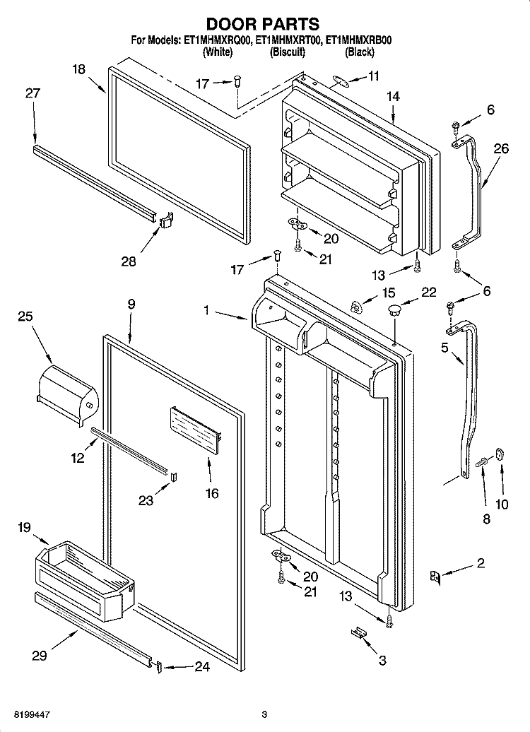 DOOR PARTS Diagram and Parts List for ET1MHMXRT00  Whirlpool Refrigerator