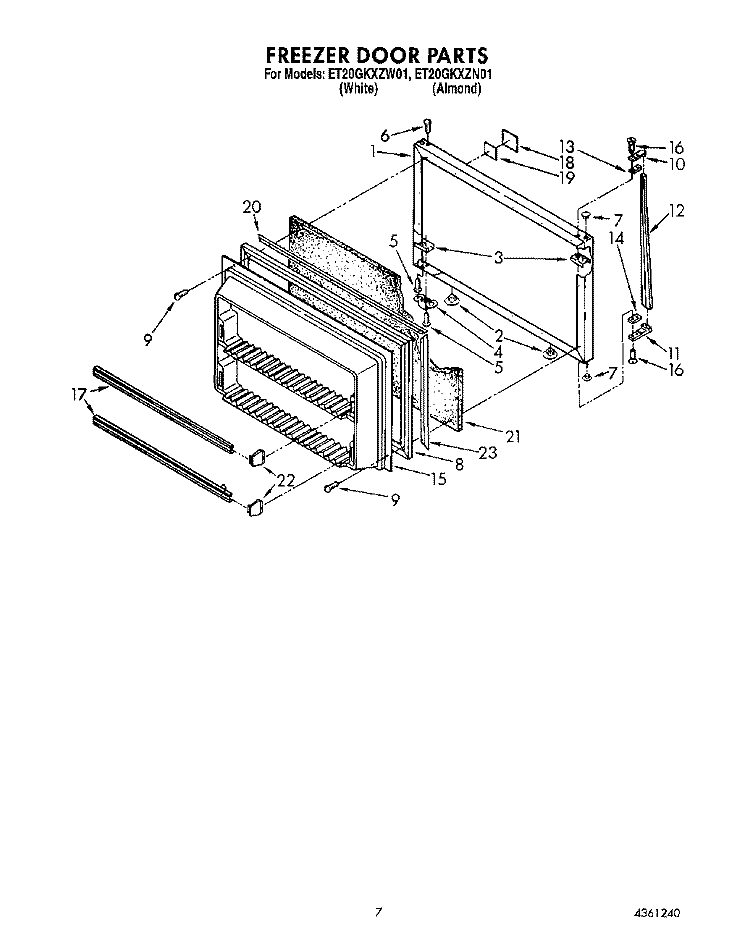 FREEZER DOOR Diagram and Parts List for ET20GKXZW01  Whirlpool Refrigerator