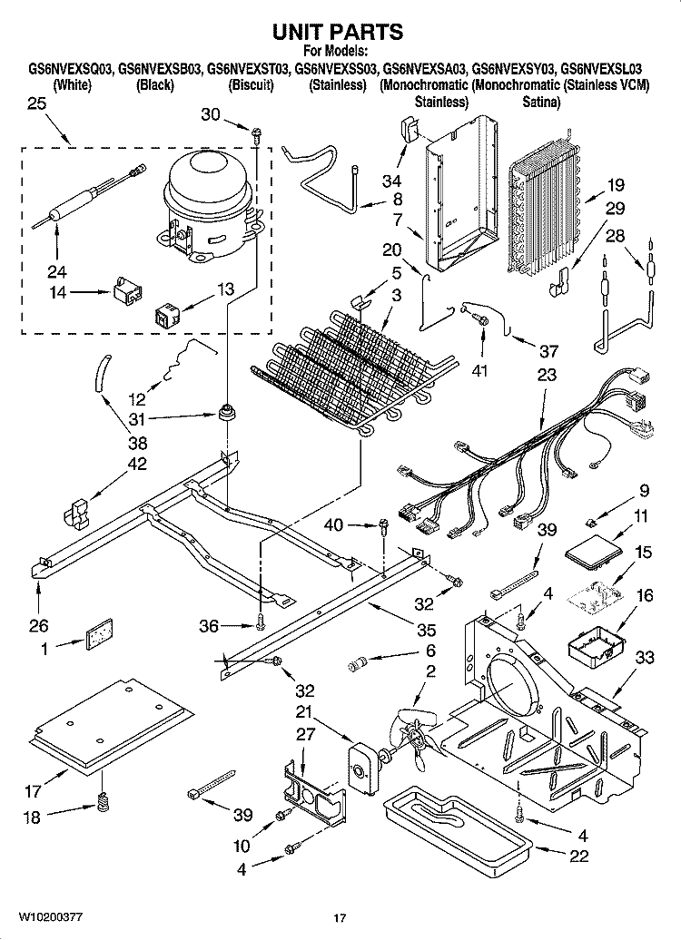 UNIT PARTS Diagram and Parts List for GS6NVEXSS03  Whirlpool Refrigerator