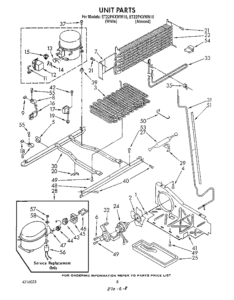 UNIT Diagram and Parts List for ET22PKXWW10  Whirlpool Refrigerator