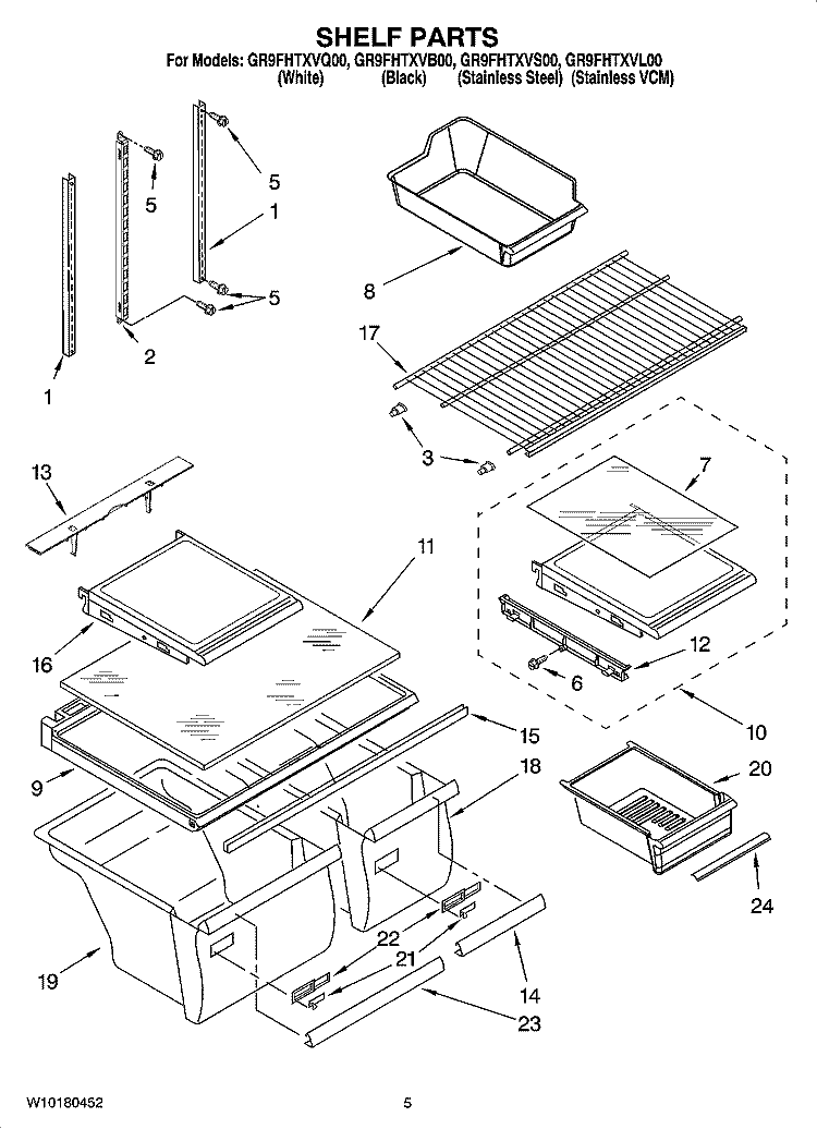 SHELF PARTS Diagram and Parts List for GR9FHTXVQ00  Whirlpool Refrigerator