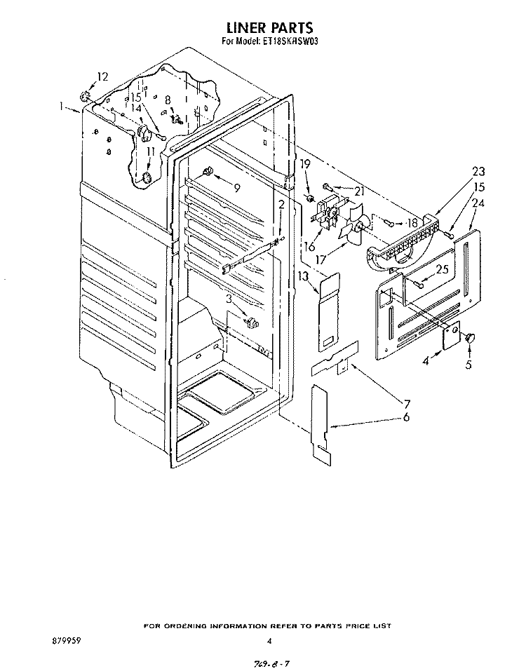 LINER Diagram and Parts List for ET18SKRSW03  Whirlpool Refrigerator