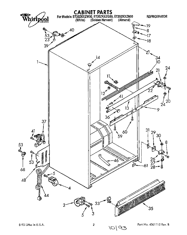 CABINET Diagram and Parts List for ET20ZKXZN00  Whirlpool Refrigerator
