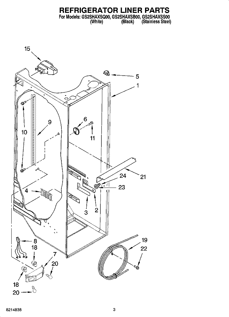REFRIGERATOR LINER PARTS Diagram and Parts List for GS2SHAXSS00  Whirlpool Refrigerator