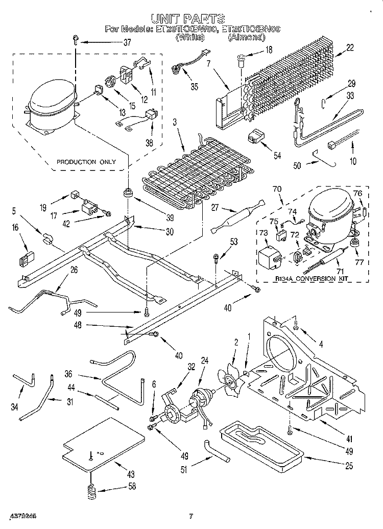 UNIT Diagram and Parts List for ET20TKXBN00  Whirlpool Refrigerator