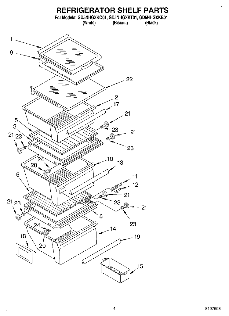 REFRIGERATOR SHELF Diagram and Parts List for GD5NHGXKT01  Whirlpool Refrigerator