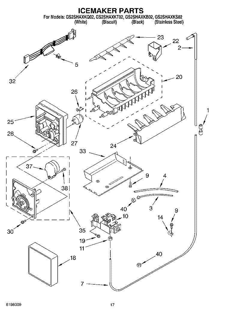 ICEMAKER PARTS Diagram and Parts List for GS2SHAXKS02  Whirlpool Refrigerator
