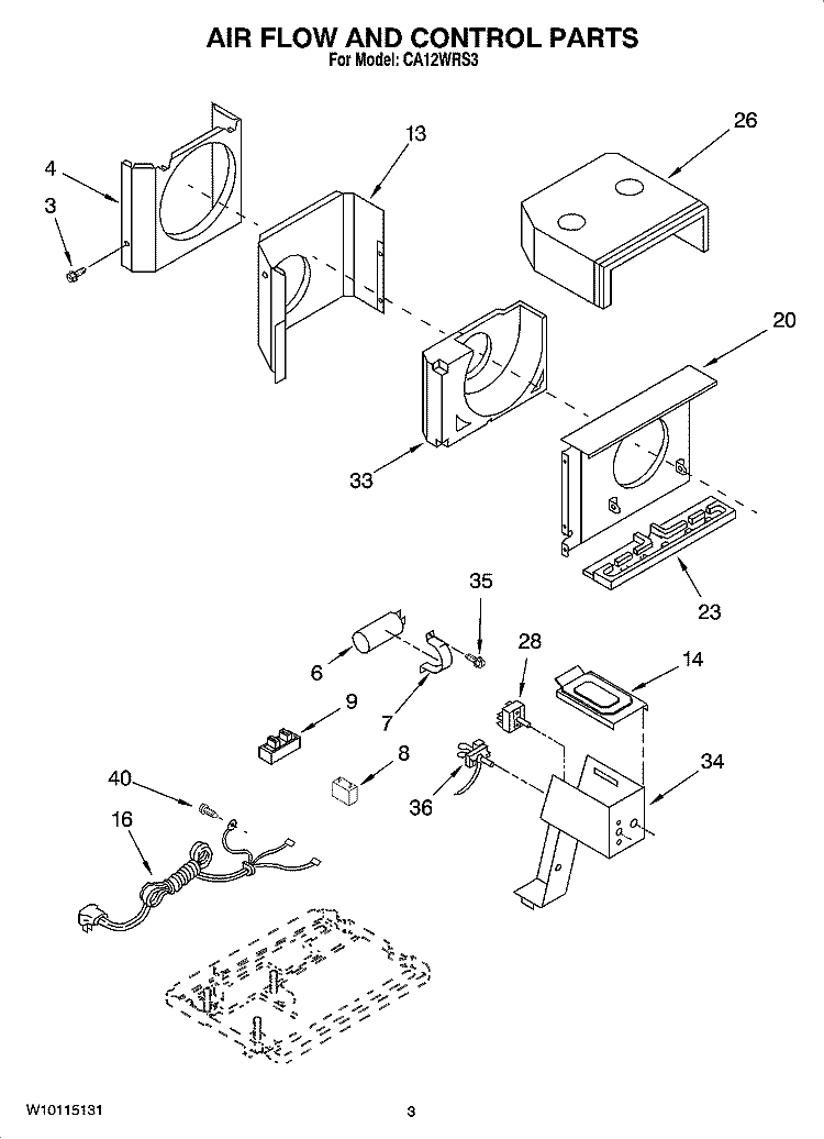 AIR FLOW AND CONTROL PARTS Diagram and Parts List for  Crosley Air Conditioner