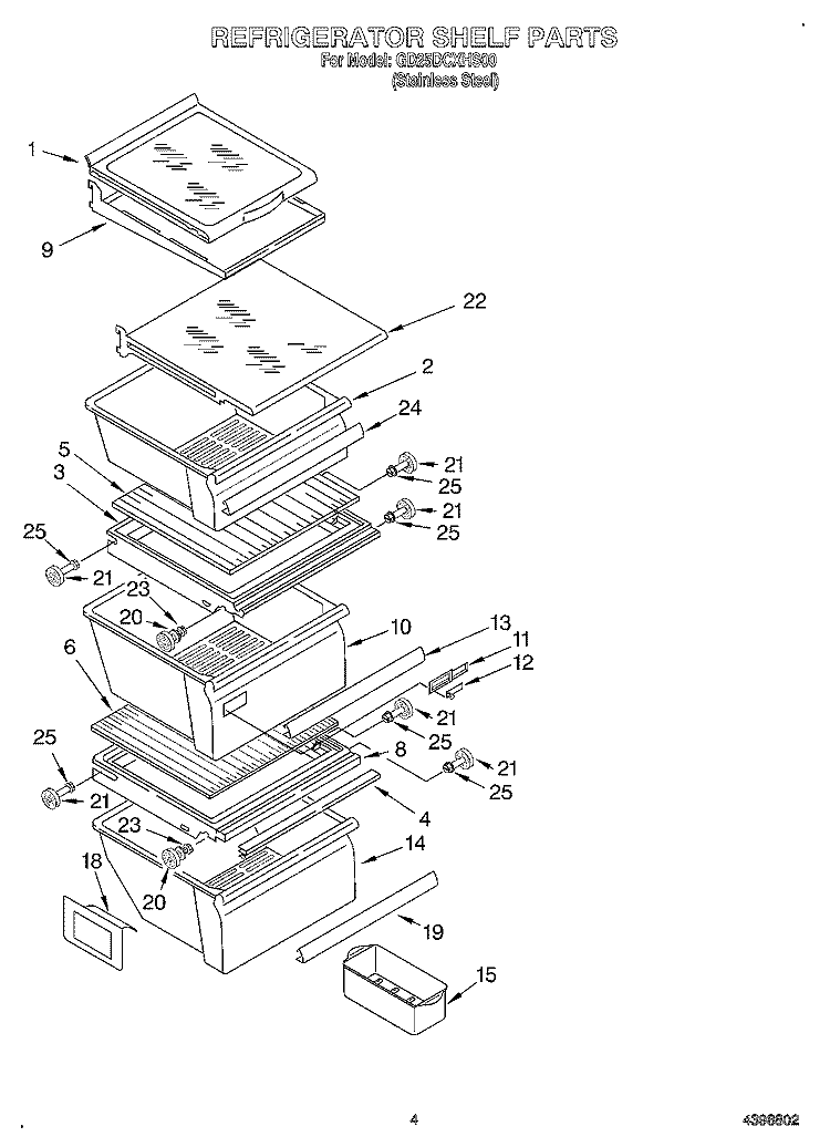 REFRIGERATOR SHELF Diagram and Parts List for GD25DCXHS00  Whirlpool Refrigerator
