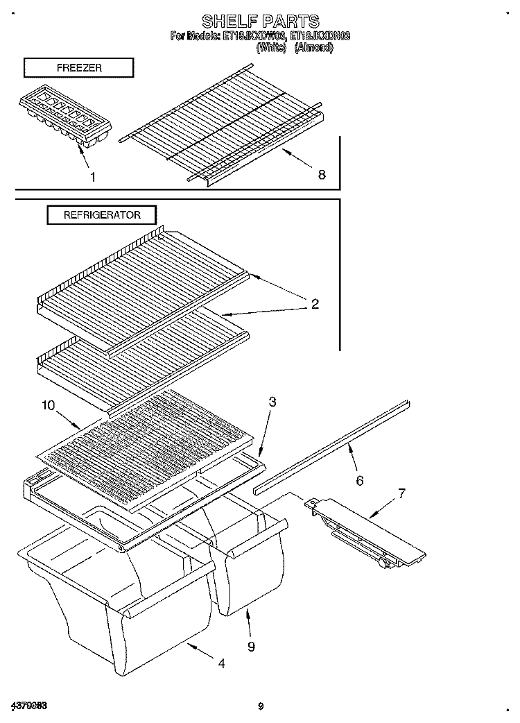 SHELF, LIT/OPTIONAL Diagram and Parts List for ET18JKXDN03  Whirlpool Refrigerator