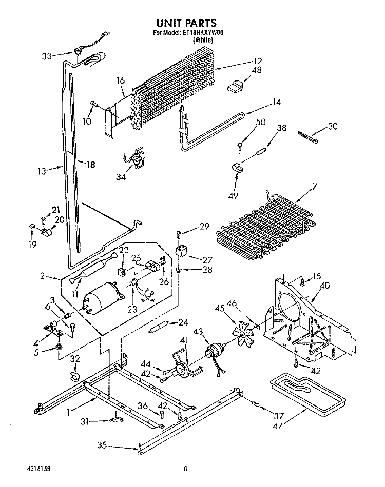 UNIT Diagram and Parts List for ET18RKXYN00  Whirlpool Refrigerator