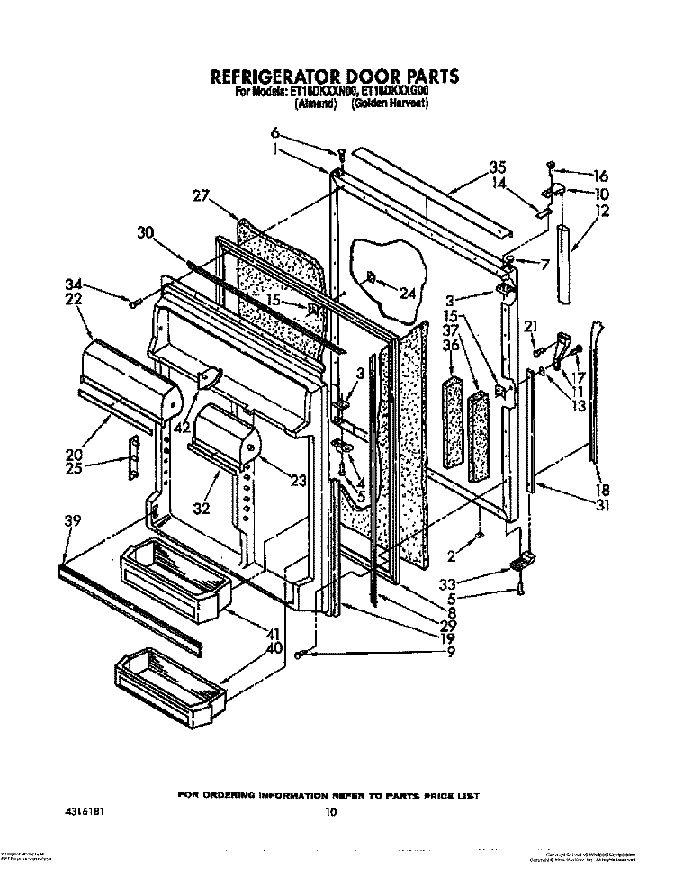 REFRIGERATOR DOOR Diagram and Parts List for ET18DKXXG00  Whirlpool Refrigerator