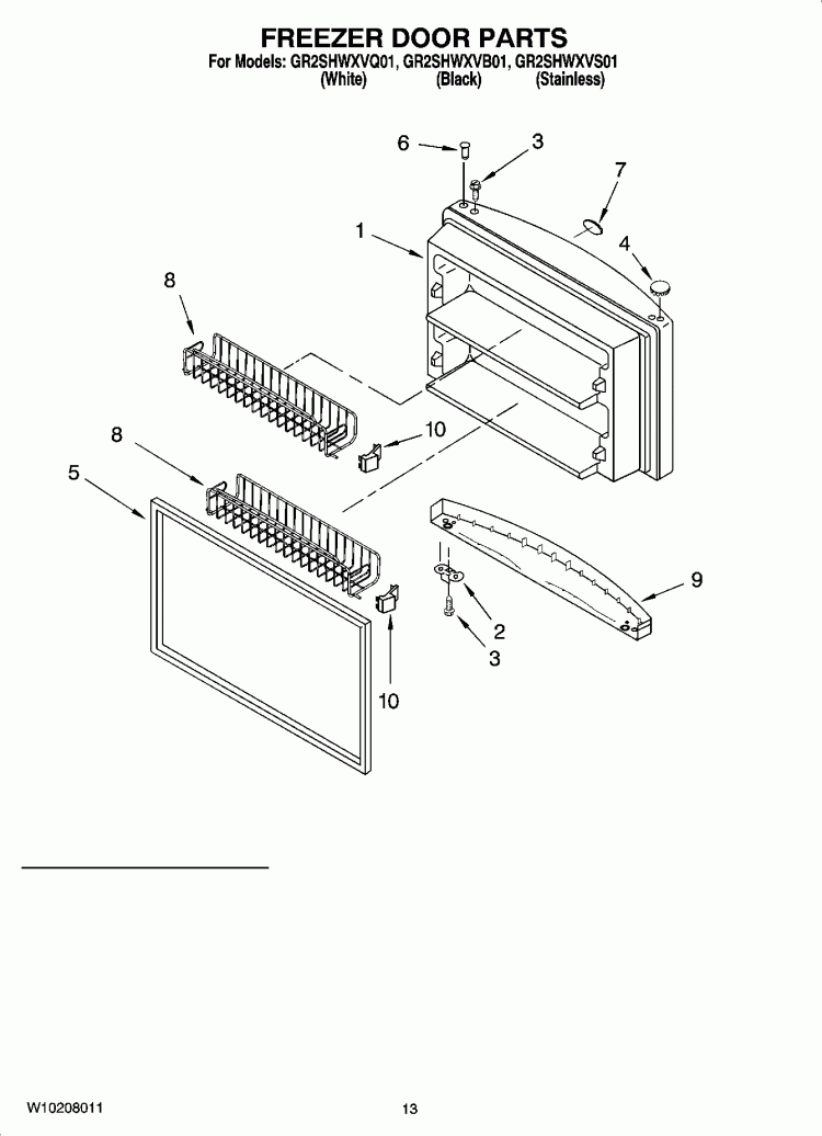 FREEZER DOOR PARTS Diagram and Parts List for GR2SHWXVB01  Whirlpool Refrigerator