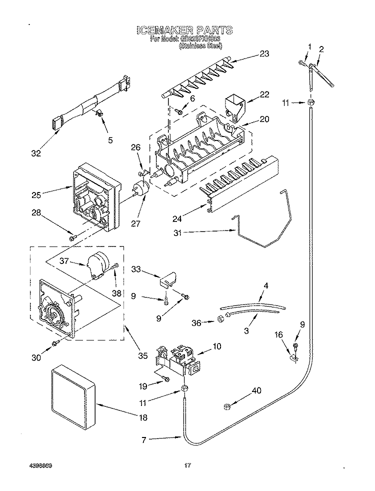 ICEMAKER Diagram and Parts List for GD22SFXHS03  Whirlpool Refrigerator