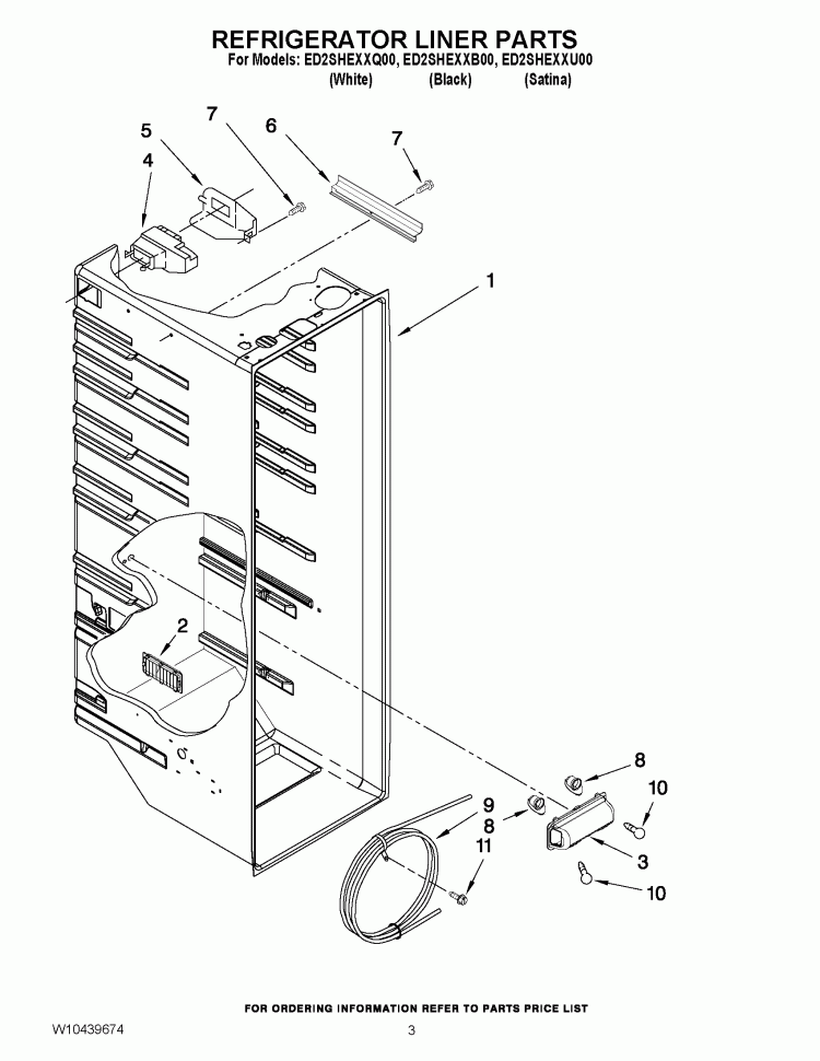 REFRIGERATOR LINER PARTS Diagram and Parts List for  Whirlpool Refrigerator