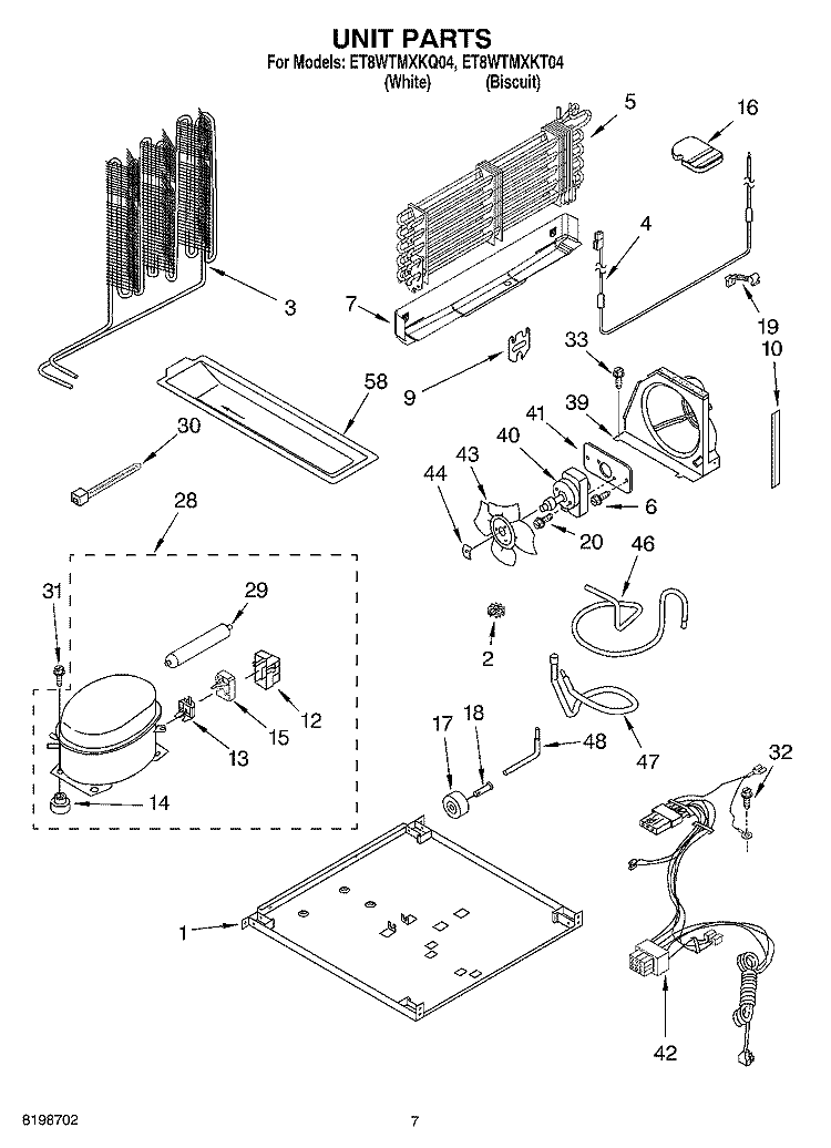 UNIT PARTS Diagram and Parts List for ET8WTMXKT04  Whirlpool Refrigerator