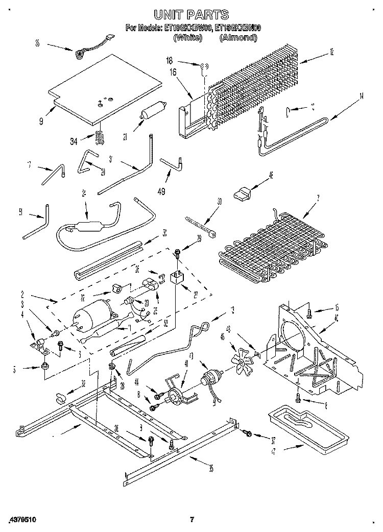 UNIT Diagram and Parts List for ET18GKXBW00  Whirlpool Refrigerator