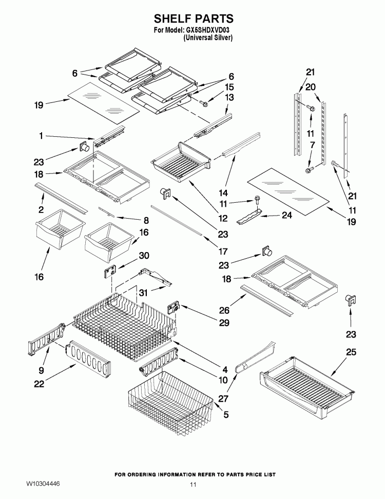 SHELF PARTS Diagram and Parts List for  Whirlpool Refrigerator