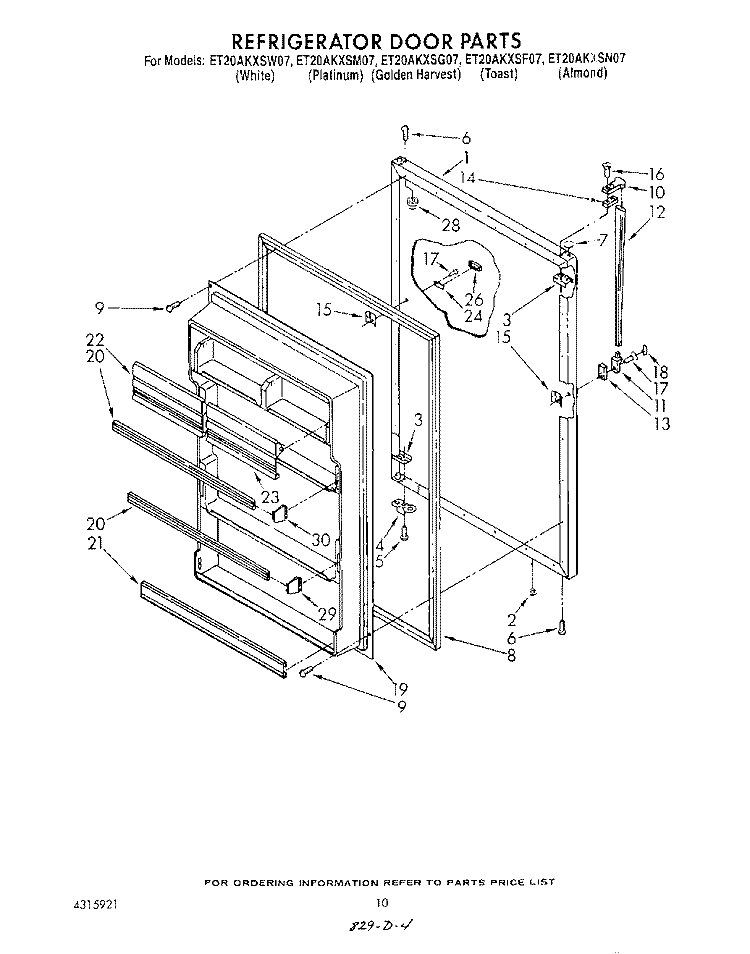 REFRIGERATOR DOOR , LIT/OPTIONAL Diagram and Parts List for ET20AKXSW07  Whirlpool Refrigerator