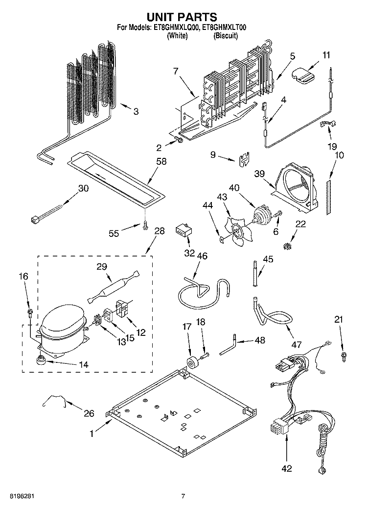 UNIT Diagram and Parts List for ET8GHMXLQ00  Whirlpool Refrigerator